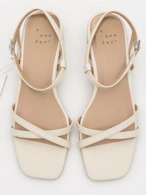 a new day Cream Strappy Square‑Toe Ankle‑Buckle Sandals